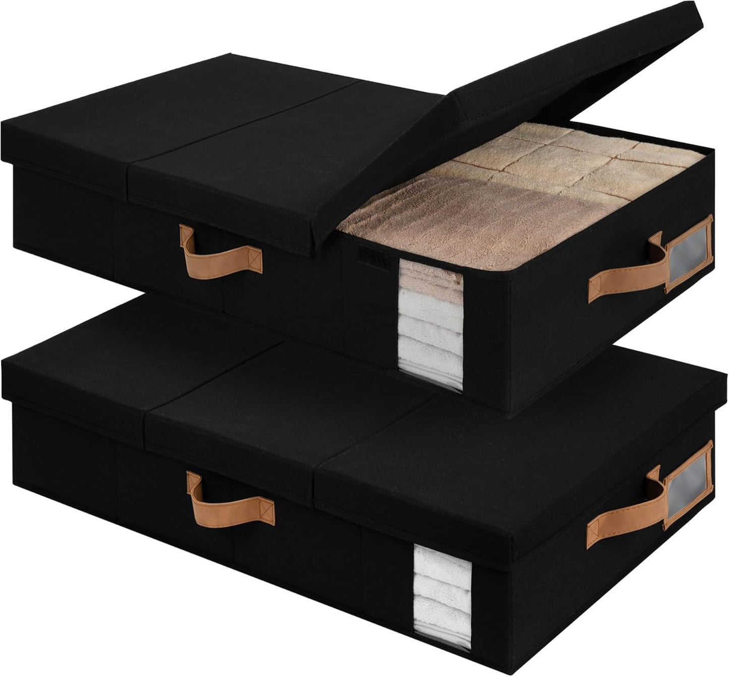 StorageWorks 2-Pack Large Under Bed Storage Bins with Lids, Underbed Storage Containers with Handles and Label Holder, Closet Organizer for Clothes, Blankets, Sweater