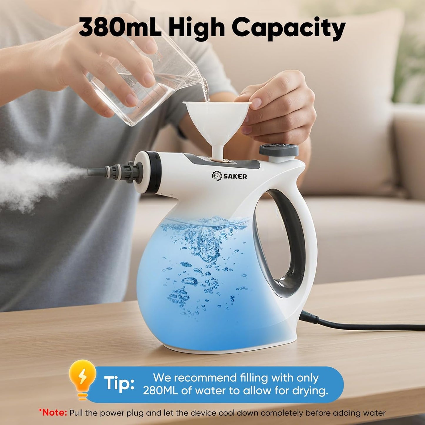 Saker Handheld Steam Cleaner New,Portable Steam Cleaner for Home,1050W Steam Cleaner,5 Fiber Cloths for Quick Heating & Deep Cleaning of Floors, Cars, and Kitchen