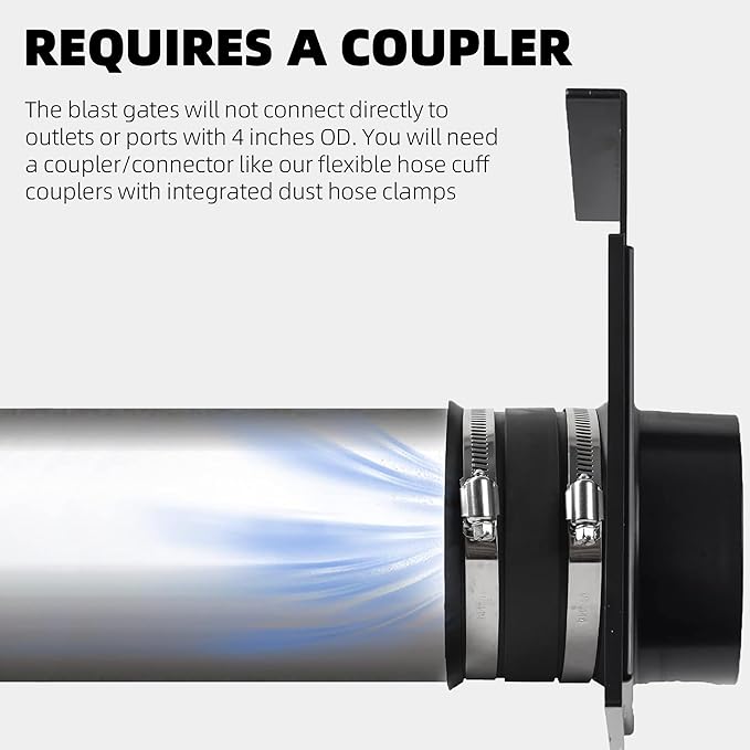 TonGass (1-Set) 4-Inch Blast Gates for Dust Collection Systems and Vacuum Fittings with Easy to Use and Efficient Sliding Gates Works with Flexible Hose Cuff Couplers
