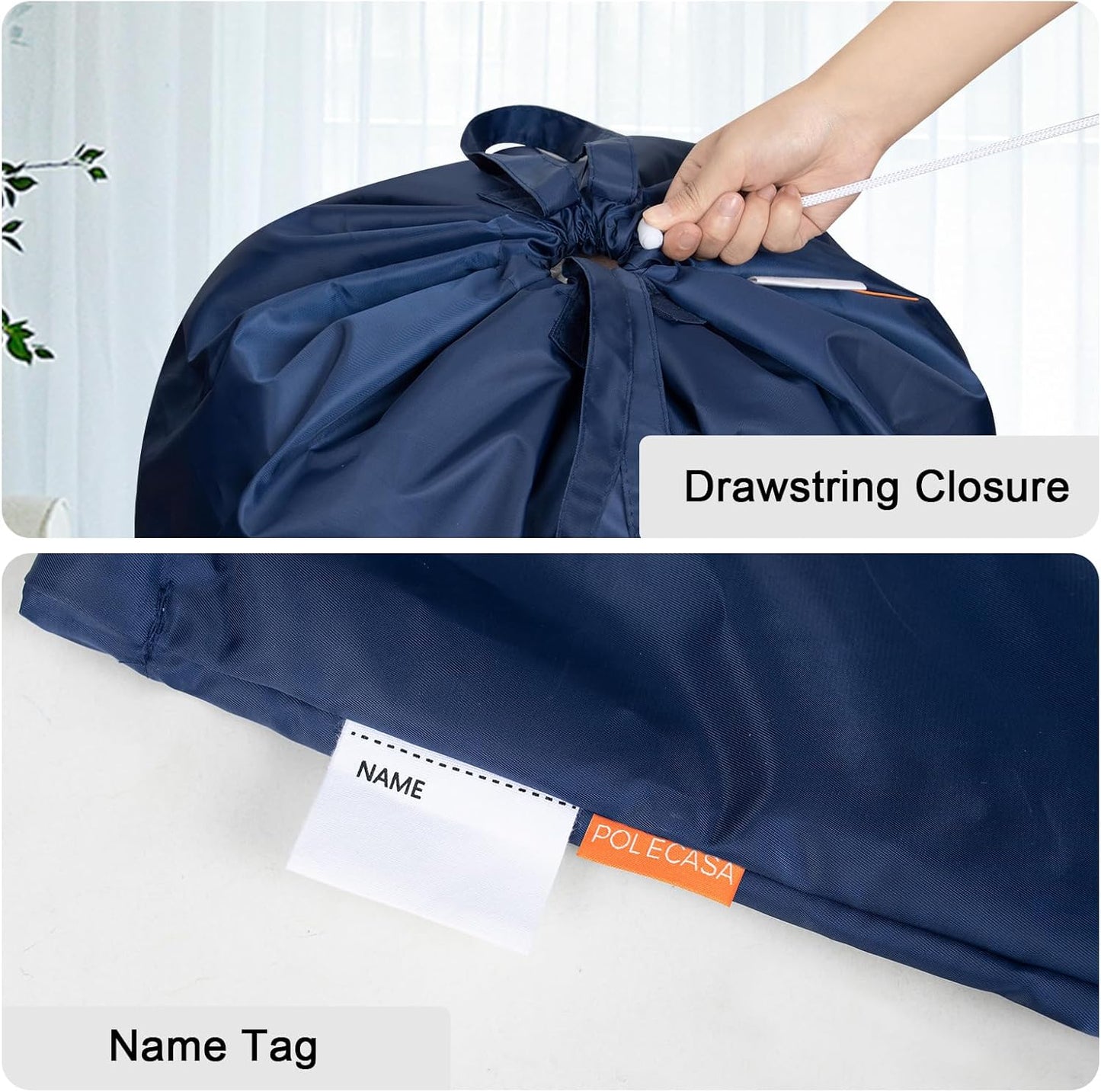 Polecasa Heavy Duty Large Laundry Bag with 130gsm Tear Resistant Fabric and Handles, Easy to Carry Dirty Clothes Drawstring Bag,Perfect for College Dorm, Travel, 2 Pack 28”x36”, Navy