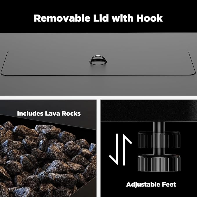 Ciays 43-Inch Rectangular Propane Fire Pit with 60,000 BTU Output, Gas with Cover and Rocks, Table CSA-Certified 2 in 1Table Gatherings Parties with 304 Stainless Steel H-Burner