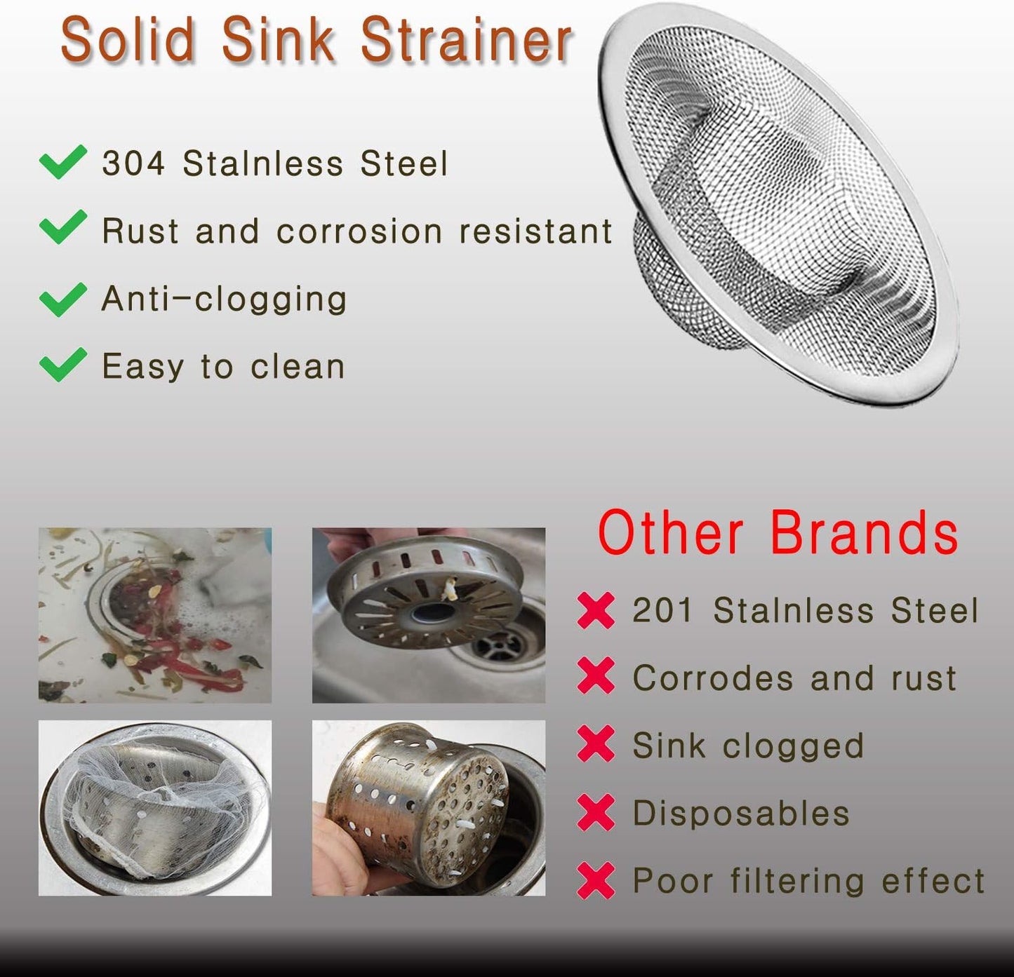 4pcs Heavy Duty Stainless Steel Slop Basket Filter Trap, 4.41" Top / 2.44" Mesh Metal Sink Strainer,Perfect for Kitchen Sink/Bathroom Bathtub Wash Basin Floor Drain Balcony Drain Hole,Utility…