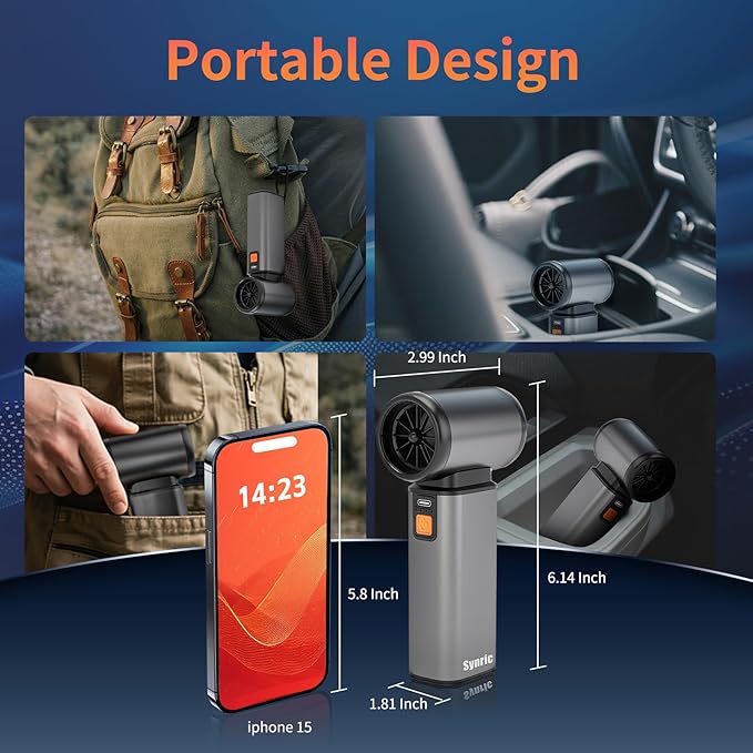 Compressed Air Duster, Stepless Speed Electric Air Duster, Metal Shell Air Blower with Brushless Motor, 120000 RPM Keyboard Cleaner Replaces Canned Air for Outdoors, Car, Home Cleaning