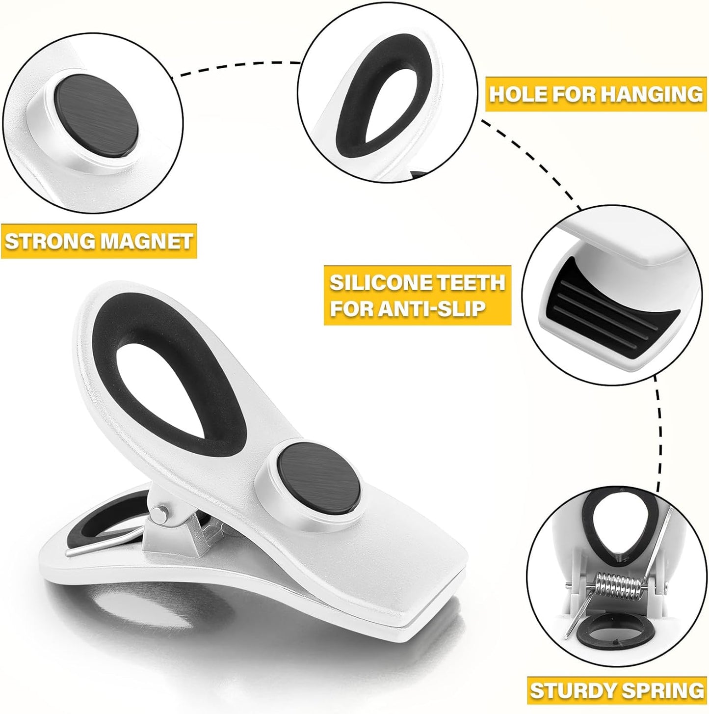 10 Pack Magnetic Chip Clips, Bag Clips, Food Clip, Plastic White Snack Clip with Magnet for Refrigerator