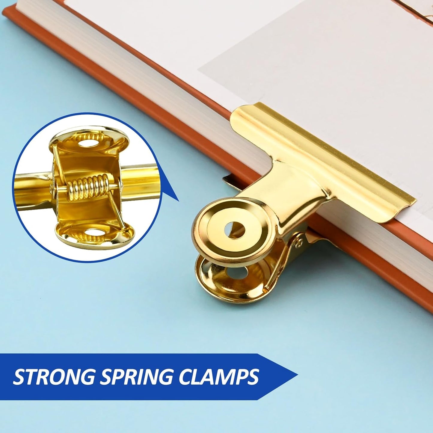 10 Pack Large Metal Hinge Clips 2.5 Inches Bull Hinge Paper Clips Gold Bulldog Clips for Crafts, Photo, Drawing, Food Bags at Home, Office, School, Shop, Gold, 63mm