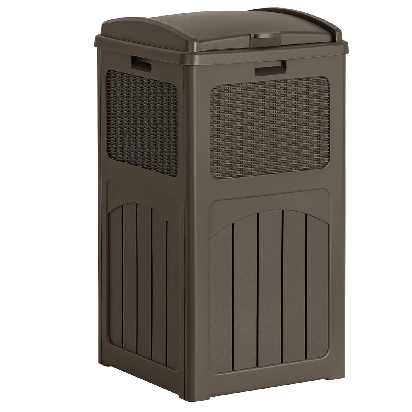 Flamaker 30 Gallon Trash Can, Resin Outdoor Garbage Can with Lid, Waterproof Hideaway Patio Waste Bins for Outside Use (Deep Brown)
