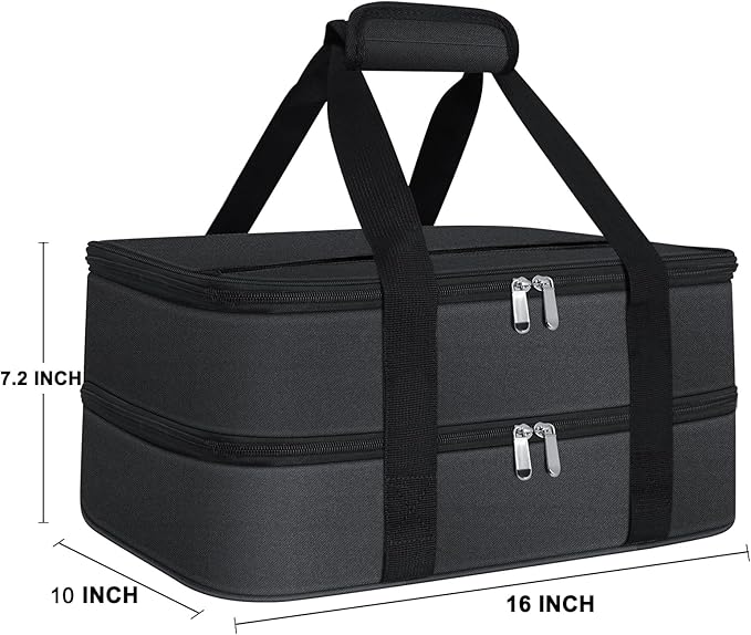 esouler Double Insulated Casserole Carrier Bag Hot & Cold Food Carrier Bag Lasagna Holder Lunch Bag for Picnics, Parties, Travel, Fits 9 x 13 Inches Casserole Dish-Black