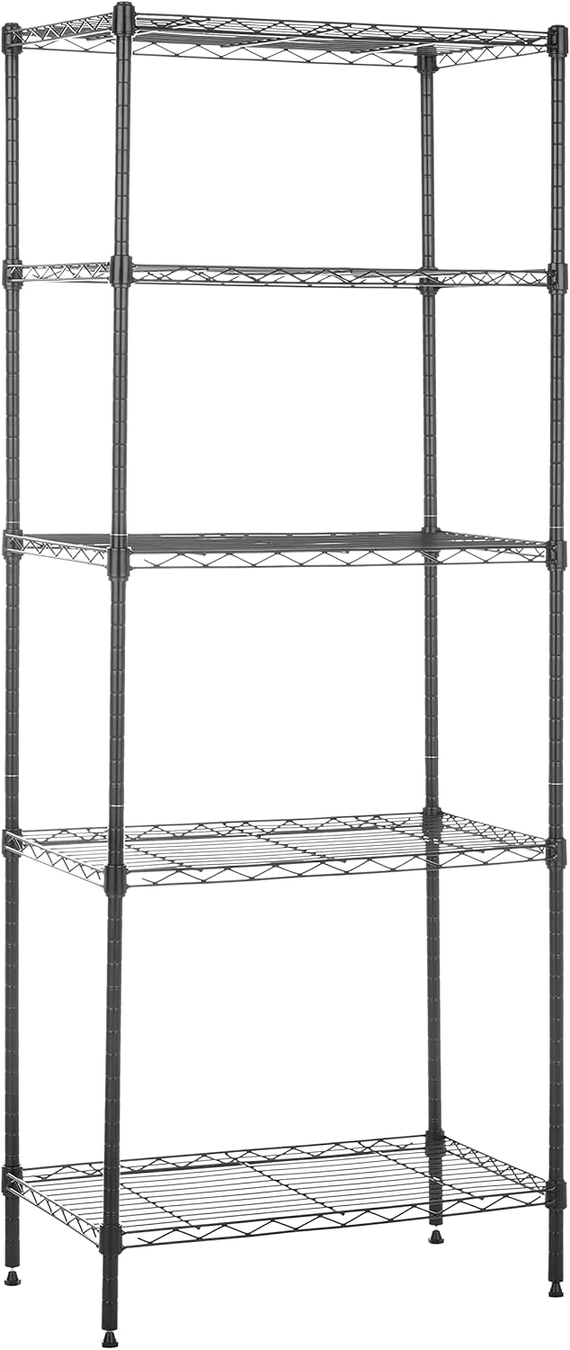 Amazon Basics 5-Shelf Multipurpose Adjustable Sturdy Steel Storage Shelving Unit, Easy Assembly, 13.4" D x 23.2"W x 60"H, Black