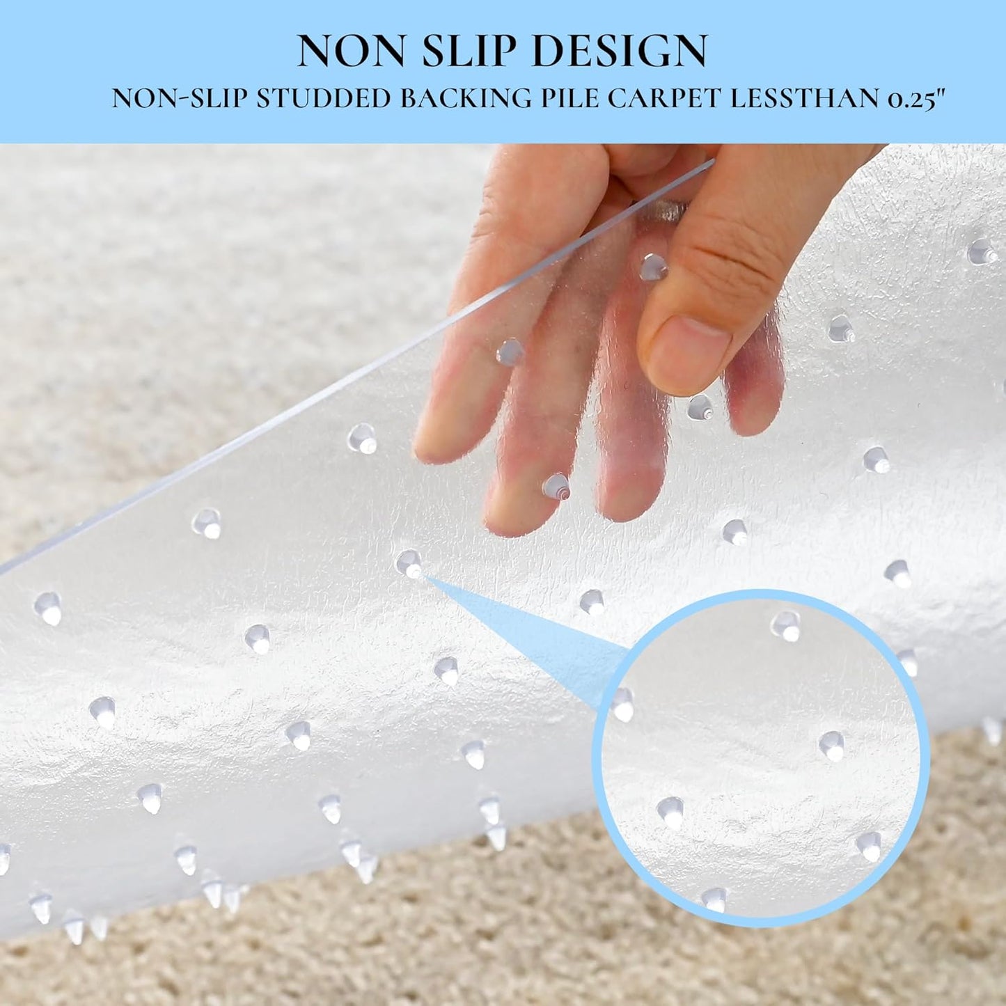 Office Chair Mat for Low Pile Carpet, 48” x 36” Transparent Office Desk Chair Mat for Carpeted Floors, Studded Carpet Floors Protector Mat for Home & Offices