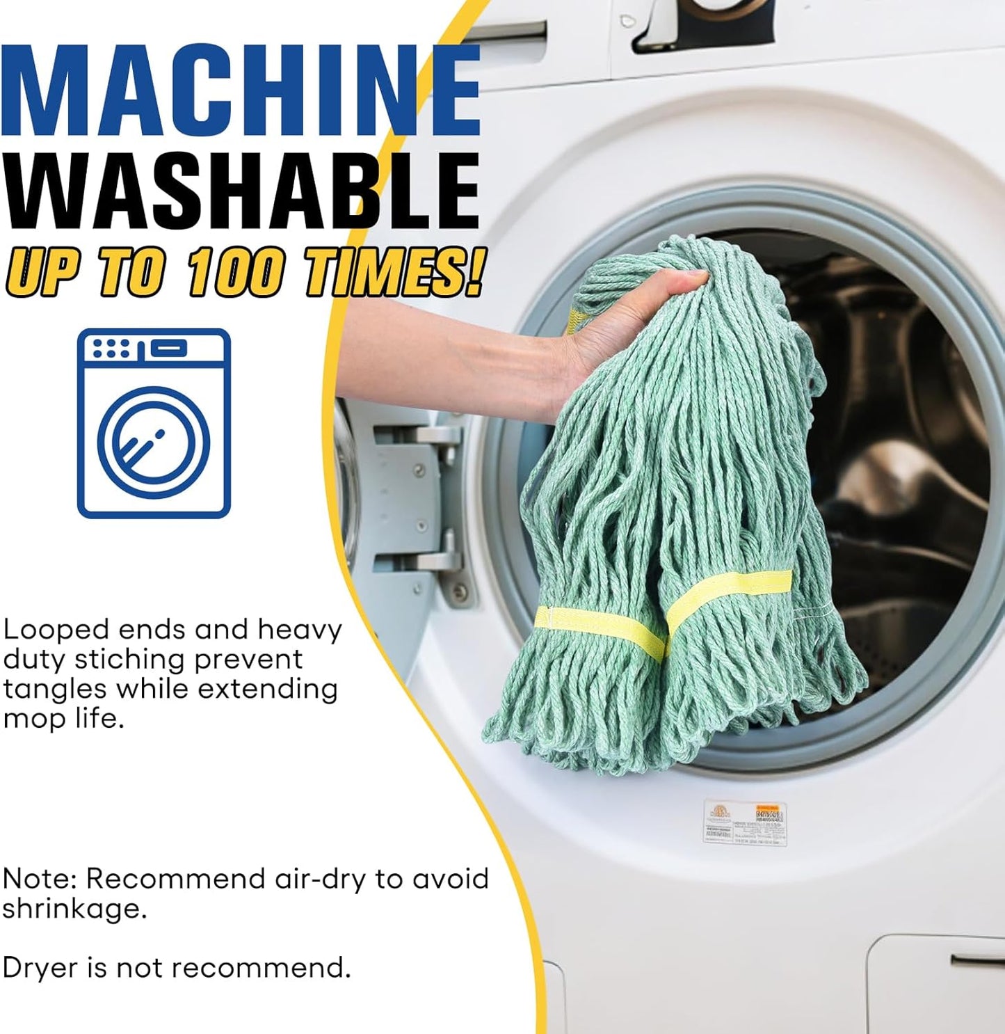 Matthew Cleaning Commercial Mop Head Replacement, 5 Inch Wide Headband, Looped End Cotton Blend String Wet Mops for Floor Cleaning, 18 oz Medium, 3-Pack Green