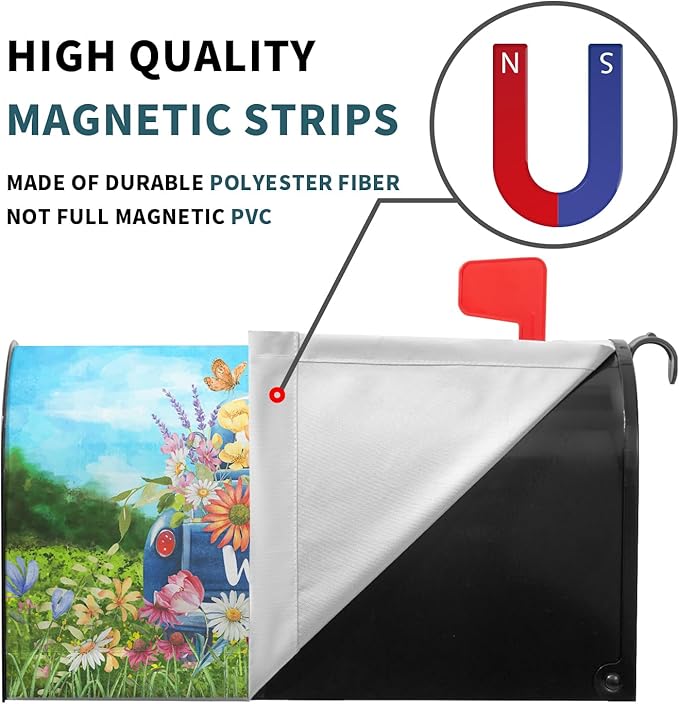 Spring Truck Mailbox Cover Magnetic Welcome Flower Cute Golden Retriever Dog Letter Box Blue Pickup Colorful Flower Butterfly Decorative Waterproof Post Box Covers For Garden Yard Outside