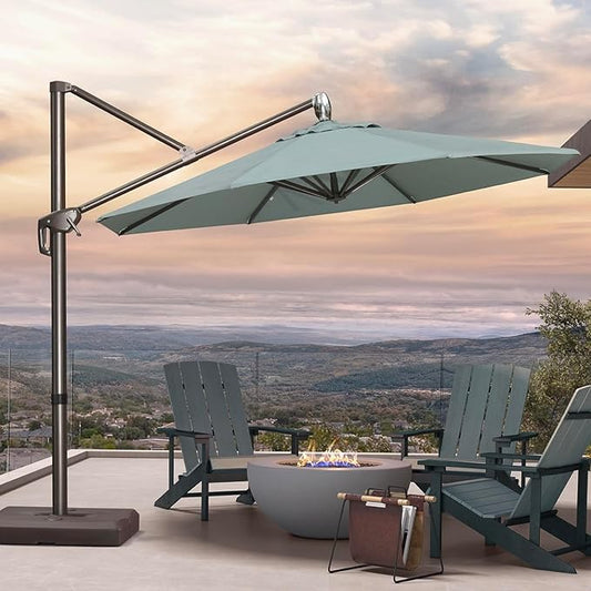 PURPLE LEAF 10FT Cantilever Patio Umbrella with 360-degree Rotation Aluminum Round Outdoor Offset Handing Umbrella for Patio Pool, Sprout Green