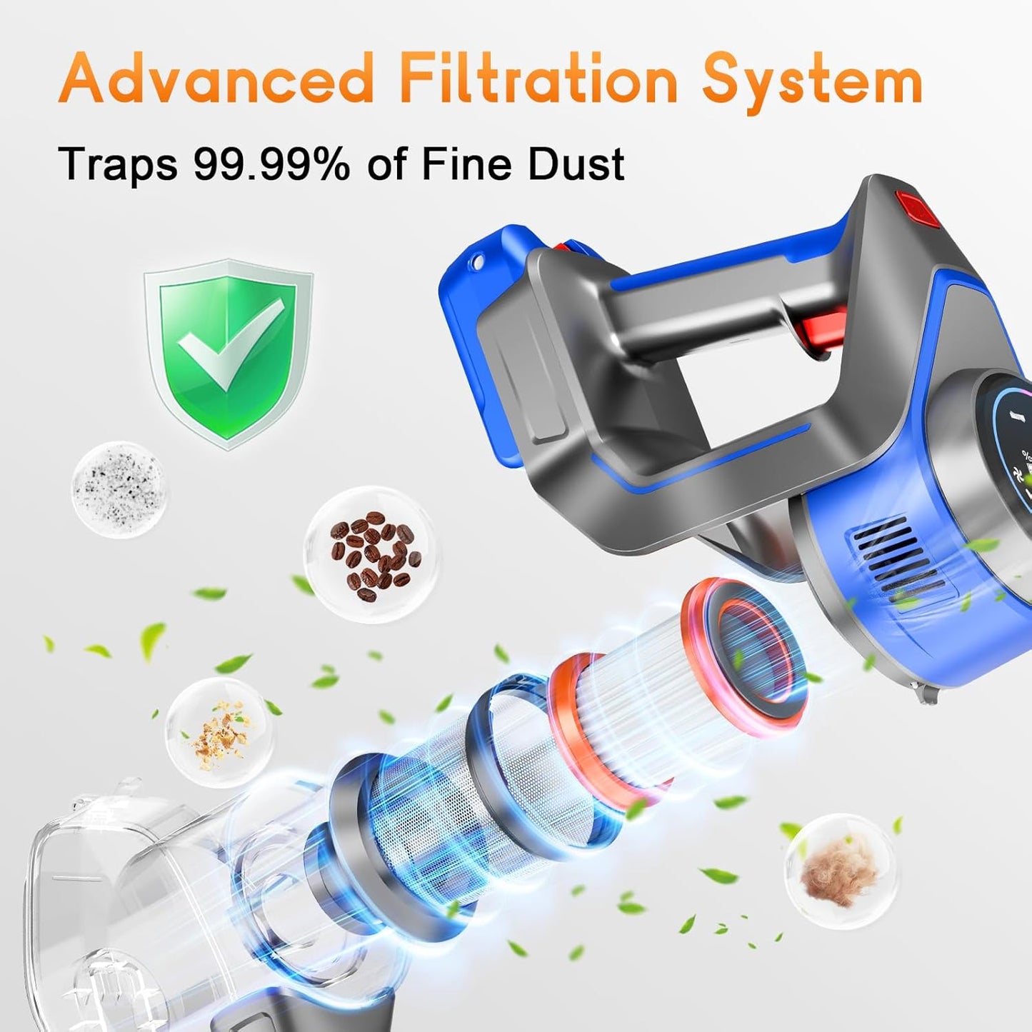 Cordless Vacuum Cleaner, 45Kpa Vacuum Cleaner for Home, 45Mins Stick Vacuums with Battery Display, Anti-Tangle &Wall Mount Charging, 8 in 1 Lightweight Vacuum for Hard floor Carpets Pet Hair, Y501