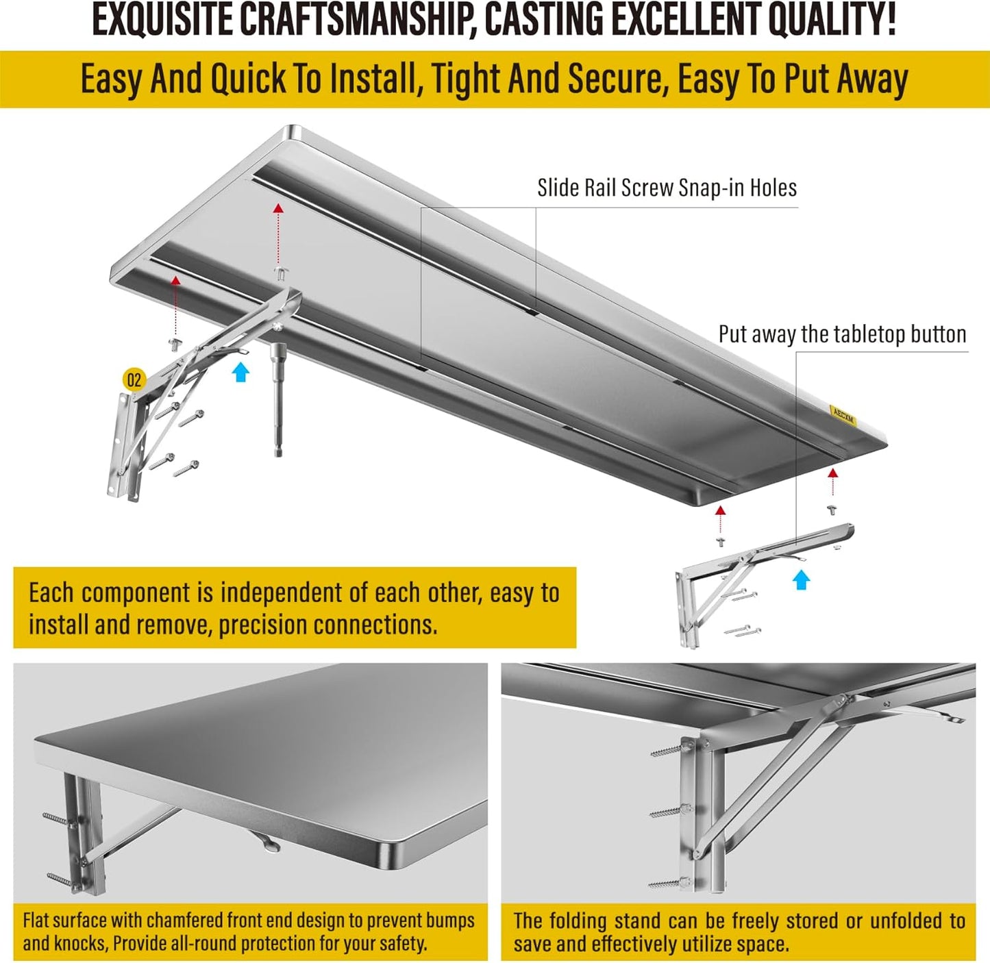 1.3x4ft Adjustable Rail Type Folding Storage Rack Shelf, Suitable for Garage, Storage Room, Kitchens Wall Shelf,Garage Storage Rack Floating Shelves, Wall Mounted Folding Table(1pc-Silver Gray)
