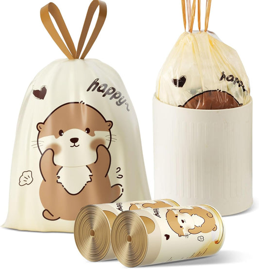 VOK 8 Gallon Trash Bags with Otters Printed, Drawstring Medium Garbage Bags, Tear-Resistant & Odor-Control Kitchen/Bathroom Trash Can Liners, Trash Bags 8 Gallon Drawstring with Secure Tie, 110 Counts