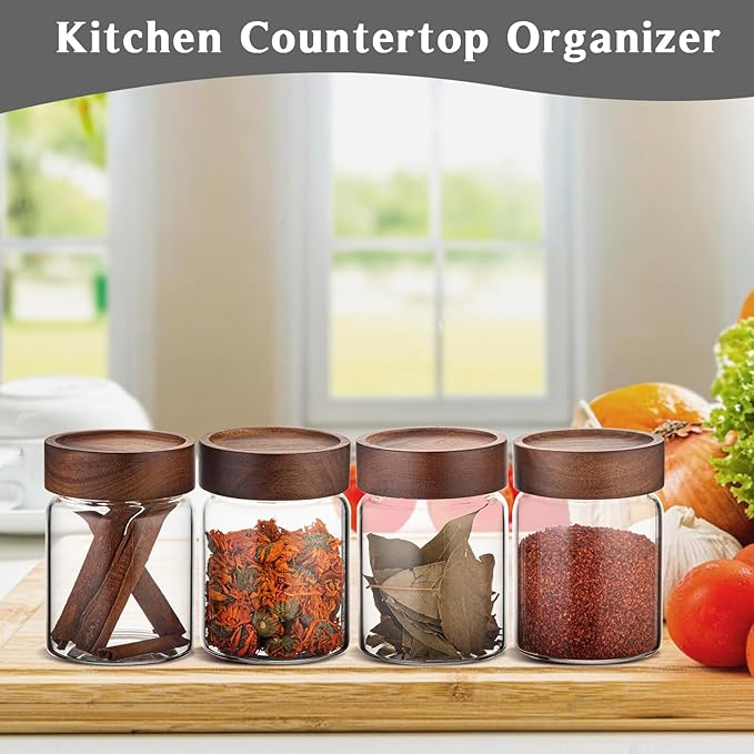 Small Glass Coffee Jars with Top Screw Lid Round Storage Canister Clear Glass Food Jar for Pantry Sugar Tea Coffee Bean Spice Nuts Cookies Bath Salts (2×300ml(10oz))