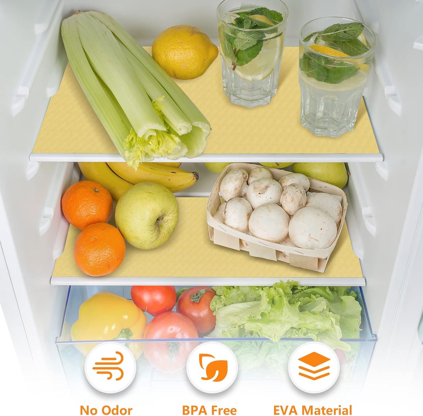 Shelf Liners for Kitchen Cabinets Refrigerator Liners Waterproof & Oil-Proof Kitchen Cupboard Liner Non Adhesive Drawer Mats Cabinet Liners for Shelves -Yellow Beige 11.8 x 59 Inches