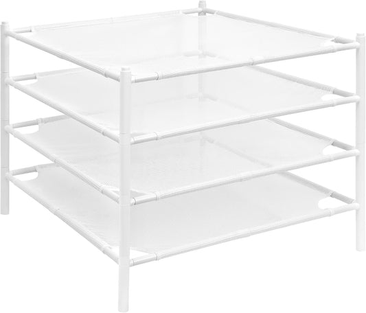 STORAGE MANIAC Sweater Drying Rack, Mesh Clothes Drying Rack, Stackable Laundry Drying Rack, Lay Flat Dryer for Delicates, Portable Dry Rack for Indoor or Outdoor, White, 4-Pack