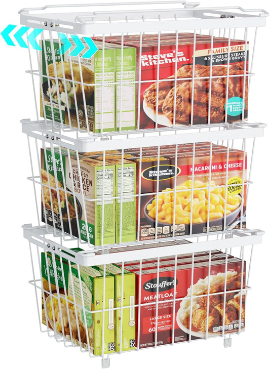 iSPECLE Freezer Organizer Bins - 3 Pack Adjustable Chest Freezer Organizer Bins for 5 to 9 Cu.Ft Deep Freezer, Extra Large & Easy Organize Basket Store More, Stackable No Wasted Space, White