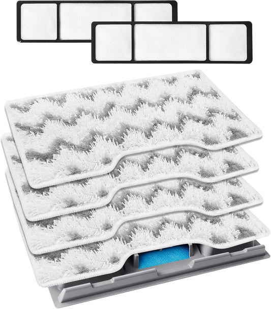 KEEPOW Reusable Mop Replacement Pads Compatible with Shark Vacmop VM252 VM200P12 VM252P10 VC205 VM190 VM200 QM250 VM250, Washable Microfiber Mop Vac Pads Refills with Upgraded Design(1+2+4 Pads)