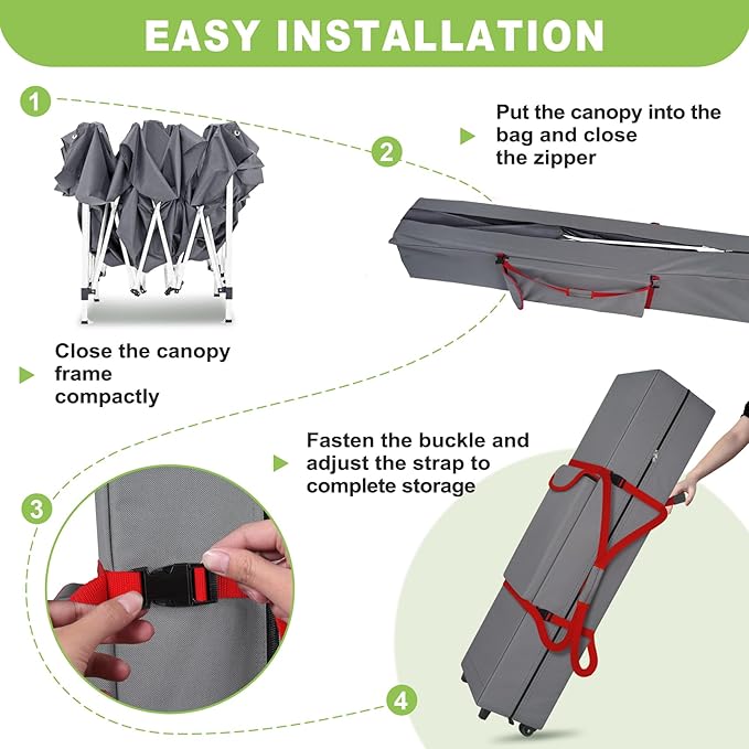 Cuddly Nest Wheeled Canopy Bag Replacement for 10x10ft Pop Up Canopy Tent-Rolling Carry Storage Bag with Sturdy Handles/Buckle Strap and Pocket