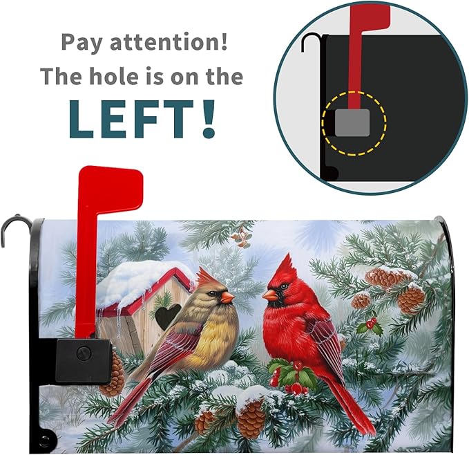 Winter Cardinal Magnetic Mailbox Covers Standard Size 21''x18'' Xams Sweet Birds Decorative Post Letter Box Cover Christma Birdhouse Snowy Pine Letterbox Cover for Home Outdoor Garden