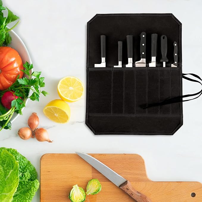 Khaki Chef’s Knife Roll Case, Waxed Canvas Cutlery Knives Holders Protectors, Home Kitchen Cooking Tools And Utensils Wrap Bag Wallet, Multi-Purpose Brush Roll Bag, Travel Tool Roll Pouch