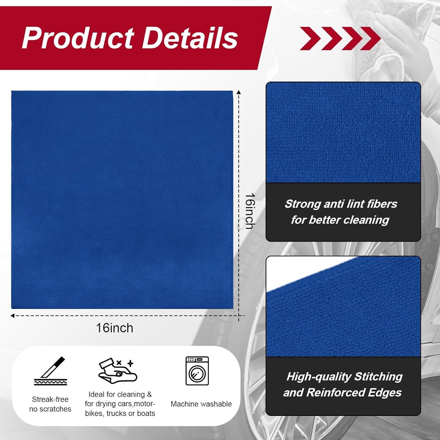 200 Pcs Microfiber Cleaning Cloth 16x16 Inch Microfiber Towels for Car Ultra Absorbent Cleaning Rags Reusable Lint Free Streak Free Detailing Towel for Car Washing Drying Dusting (Dark Blue)