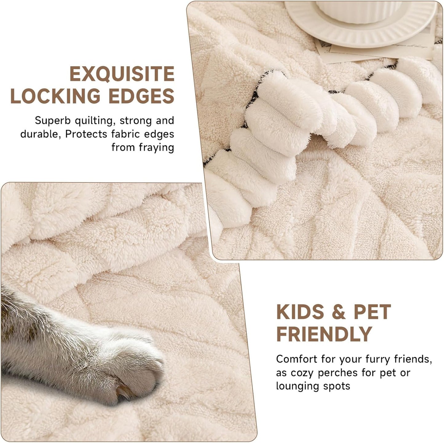 OTOB Couch Covers for 3 Cushion Couch Sofa Pet Friendly, Washable & Non Slip Geometric Jacquard Modern Plush Fuzzy Sofa Slipcovers Protector, All Season Soft Pet Couch Cover (White, 27.6"x82.7")