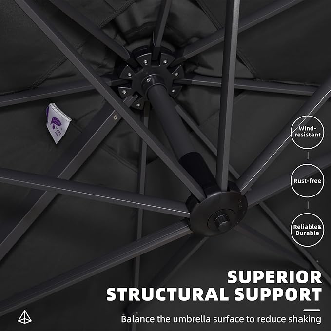 PURPLE LEAF 10' X 13' Square Cantilever Umbrella Patio Umbrella with Base Outdoor Umbrella Aluminum Offset with 360-degree Rotation for Garden Deck Pool Patio Black