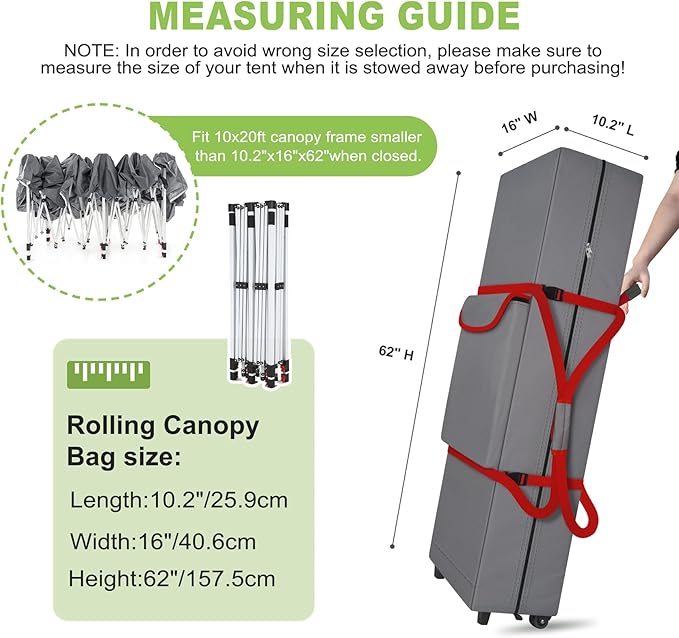 Cuddly Nest Wheeled Canopy Bag Replacement for 10x20ft Pop Up Canopy Tent-Rolling Carry Storage Bag with Sturdy Handles/Buckle Strap and Pocket