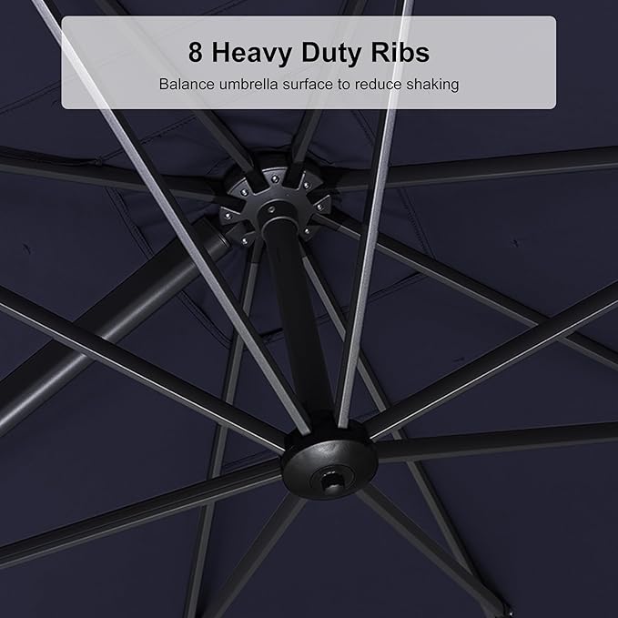 PURPLE LEAF 8.2' X 11.5' Tilting Patio Umbrella with Base Outdoor Cantilever Swivel Rectangle Umbrella Aluminum Offset Umbrella with 360-degree Rotation for Garden Deck Pool Patio Navy