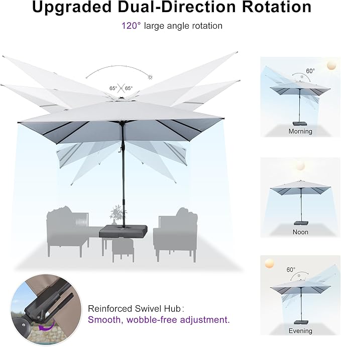 PURPLE LEAF 8' X 10' Left-right Tilting Outdoor Patio Umbrella Swivel Offset Cantilever Heavy Duty Rectangle Aluminu Umbrella with UV Resistant for Deck Pool Patio Backyard, Pebble Grey