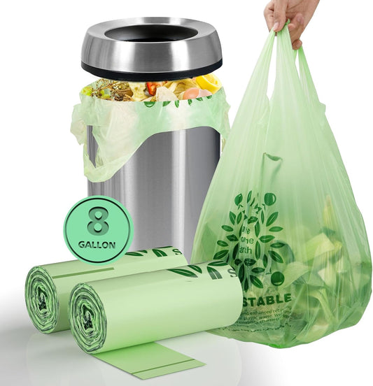 Compostable Trash Bags 8 Gallon with Handle, 30 Liter, 40 Count, AYOTEE Composting Garbage Bags 8 Gallon for Kitchen Food Scrap, Waste Basket Bag，Unscented Medium Trash Can Liners for Office