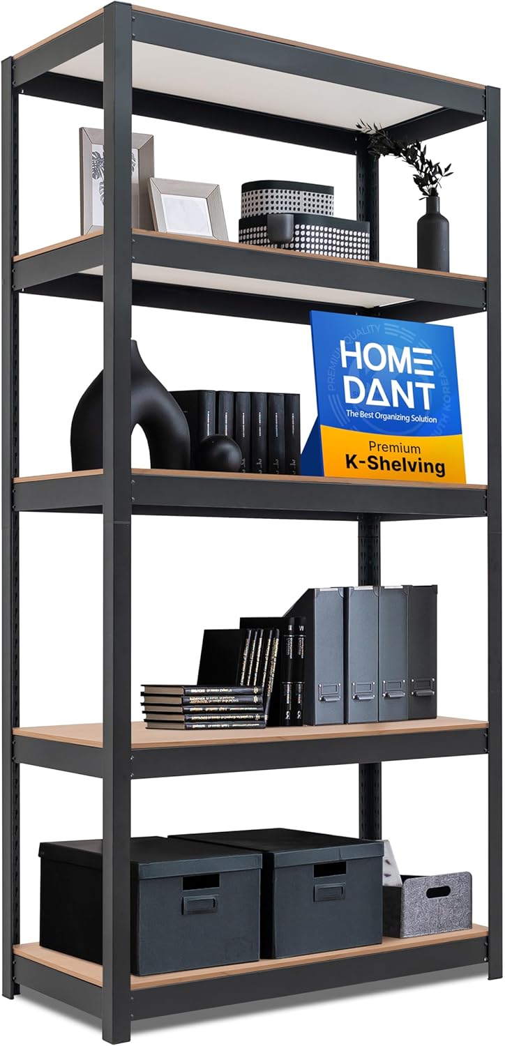 HOMEDANT House Black 5-Tier Laminated Metal Shelving Unit Adjustable Storage Utility Rack Heavy Duty Shelves Organization Shelf Kitchen Garage Pantry Closet 1Pack