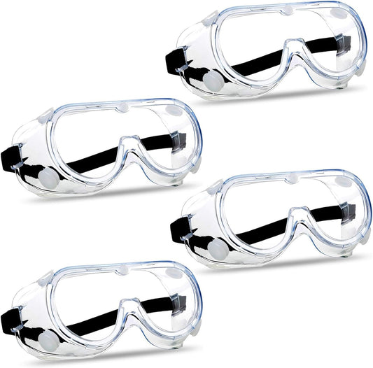 Super More 4PCS Anti-Fog Protective Safety Goggles Clear Lens Wide-Vision Adjustable Chemical Splash Eye Protection Soft Lightweight Eyewear