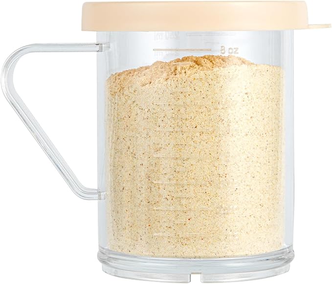 Restaurantware RW Base 10 Ounce Clear Plastic Dredge Spice Shaker 1 Reusable Dry Rub Shaker - Includes Beige Perforated Lid With Handle Clear Polycarbonate Spice Shaker For Fine Seasonings