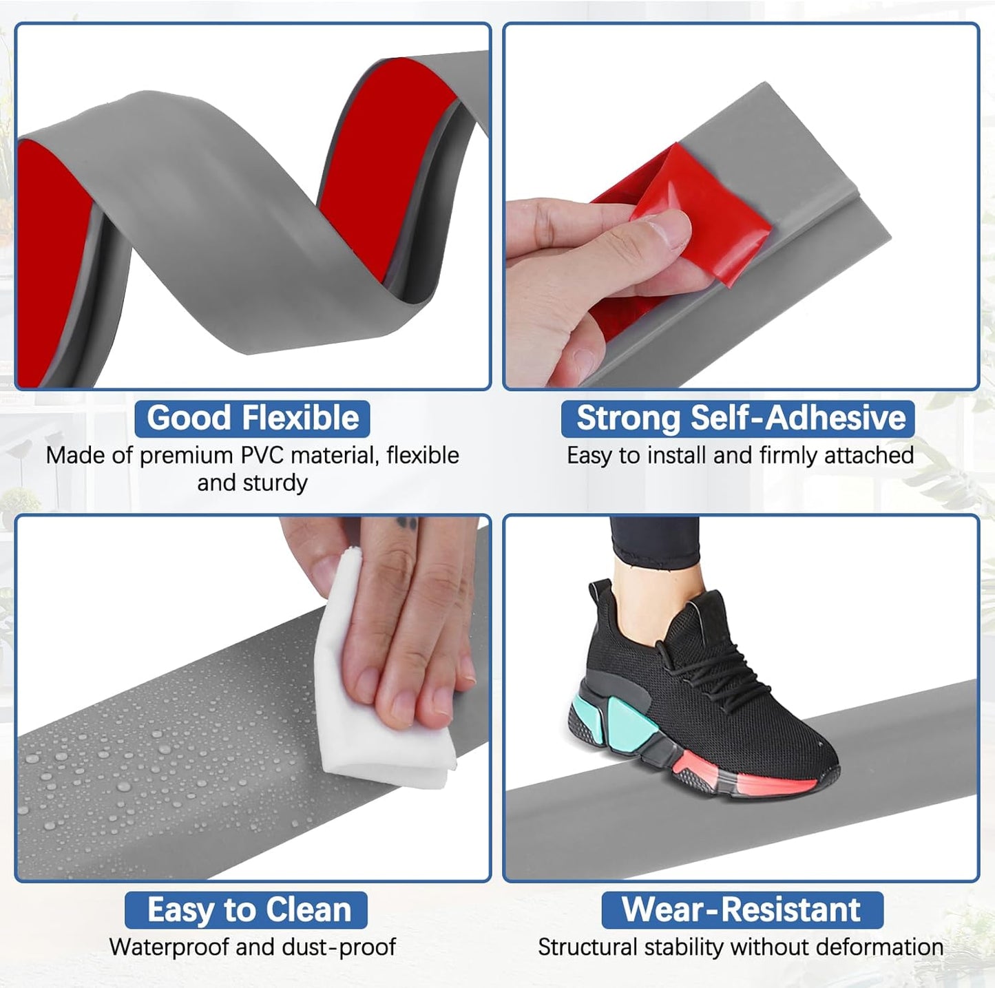 Vinyl Door Threshold Flooring Transition Strip Self Adhesive Carpet Edging Strip for Laminate Doorway Edge Threshold from 3/5" to 4/5" (Gray, 6.6 Ft)