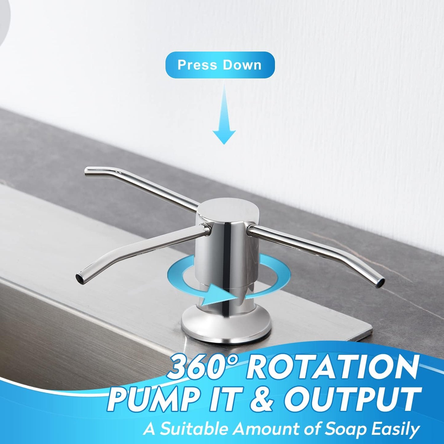 CREA Chrome Built-in Soap Dispenser for Kitchen Sink,Stainless Steel Kitchen Dish Soap Dispenser Pump,in Counter Soap Dispensers Under Sink Mouted Soap Dispenser Set 39" Tube 17oz Large Bottle