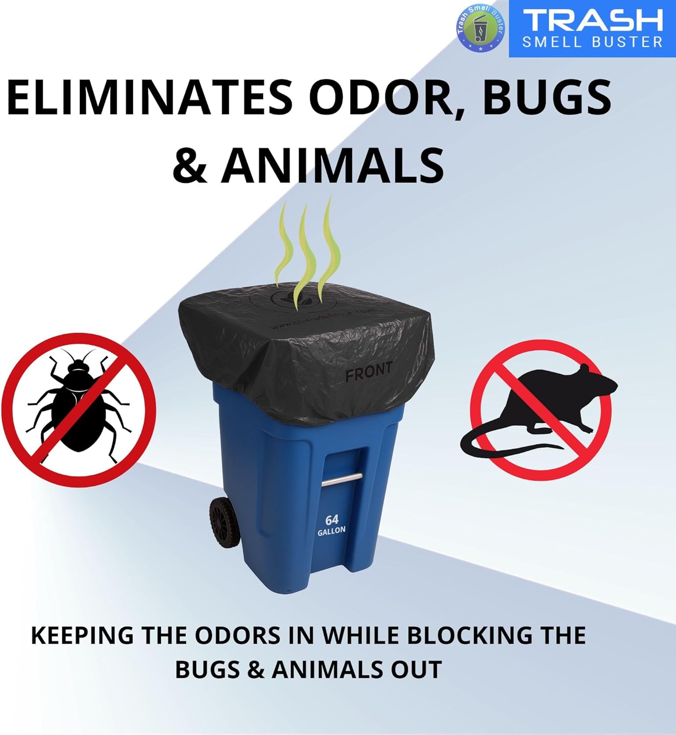 Trash Can Cover Odor Control with Elastic Band Lemon Scented Chemical Free 64 Gallon 2 Pack