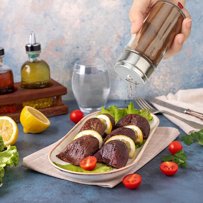 Segarty Spice Jar with Shaker Lids, 6 Pack 4 oz Glass Spice Jars with Adjustable Pour Large Holes for Herbs Grains, Clear Empty Seasoning Containers Spices Bottles Lid Salt Pepper Shakers