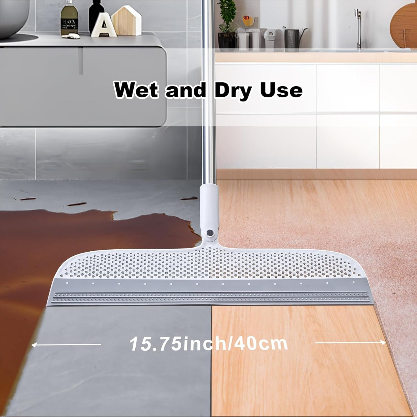 Rubber Squeegee Broom for Floors, 51.77" Long Handle Multi-Surface Magic Broom, Pet Hair Remover Scraper for Laminate Carpets, Windows, Mirrors, Rugs, Hardwood, Tile Cleaning