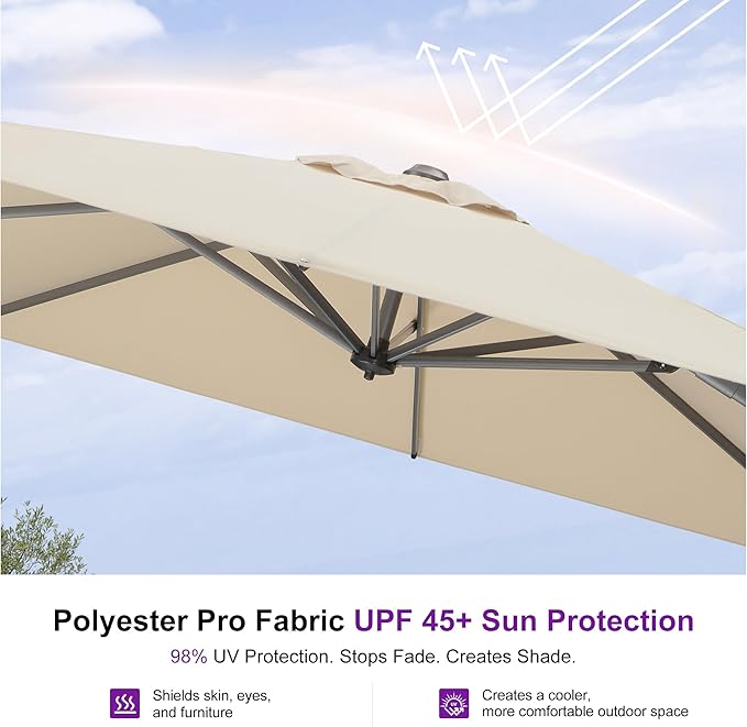 PURPLE LEAF 10 Feet Patio Umbrella with Base Outdoor Cantilever Square Umbrella Aluminum Offset Umbrella with 360-degree Rotation for Garden Deck Pool Patio, Beige