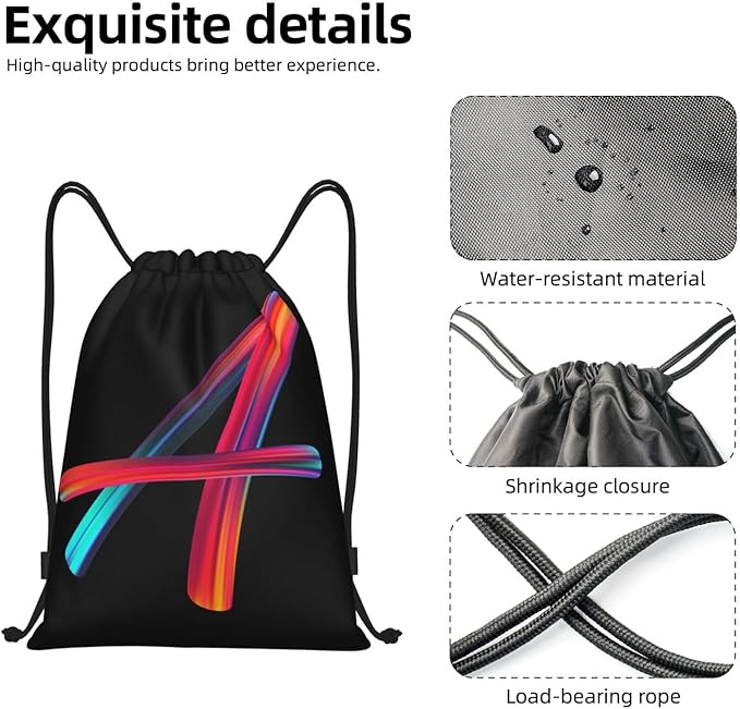 Drawstring Bags Initial Drawstring Backpack Sackpack Black Draw String Cinch Bags for Sports, Gym, Travel, Swimming, Beach, Camping, Rainbow Letter A