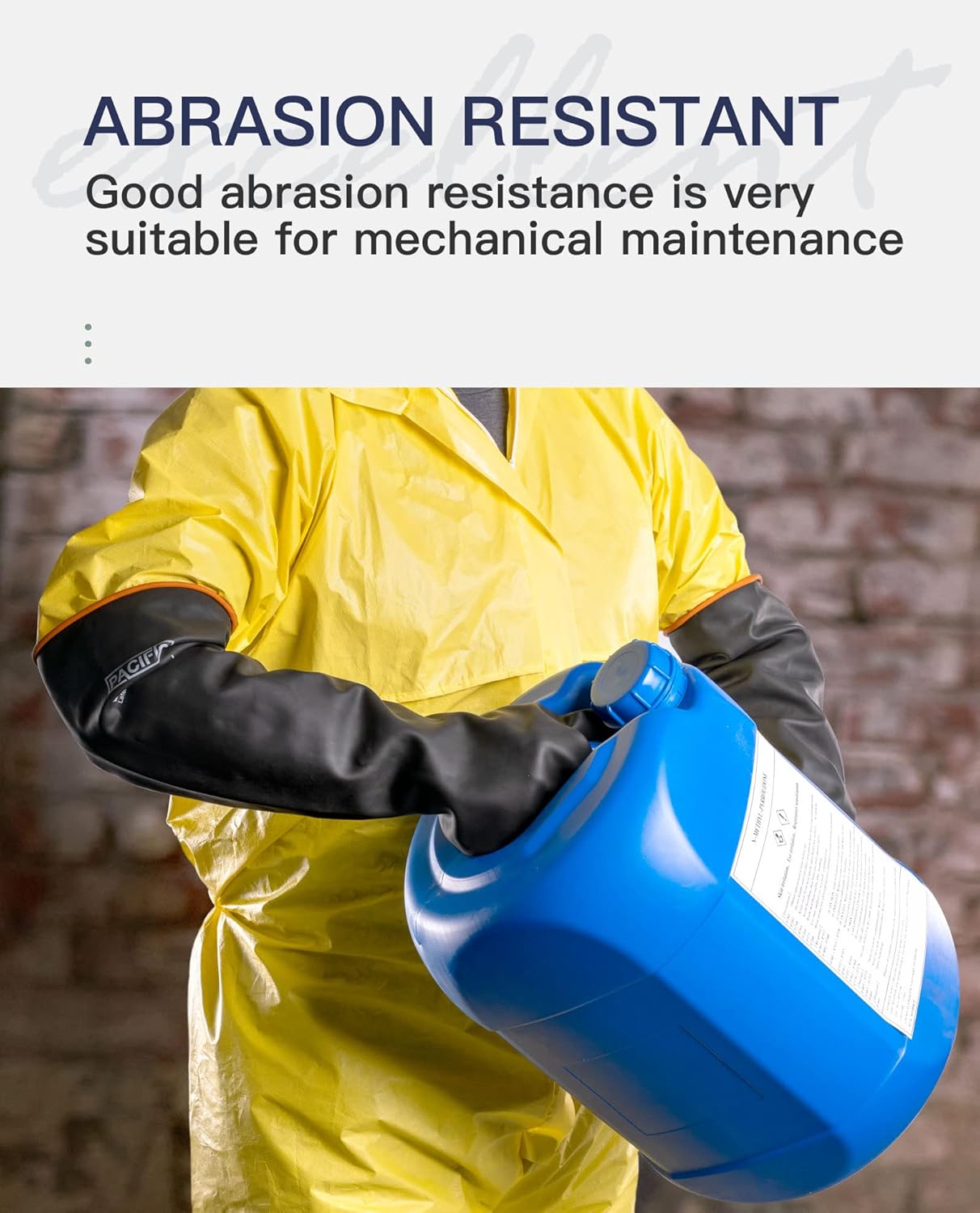 PACIFIC PPE Heavy Duty Latex Chemical Gloves, Strong Acid Resistance Rubber Gloves, Against Alkali and Oil, 22", 1 Pair