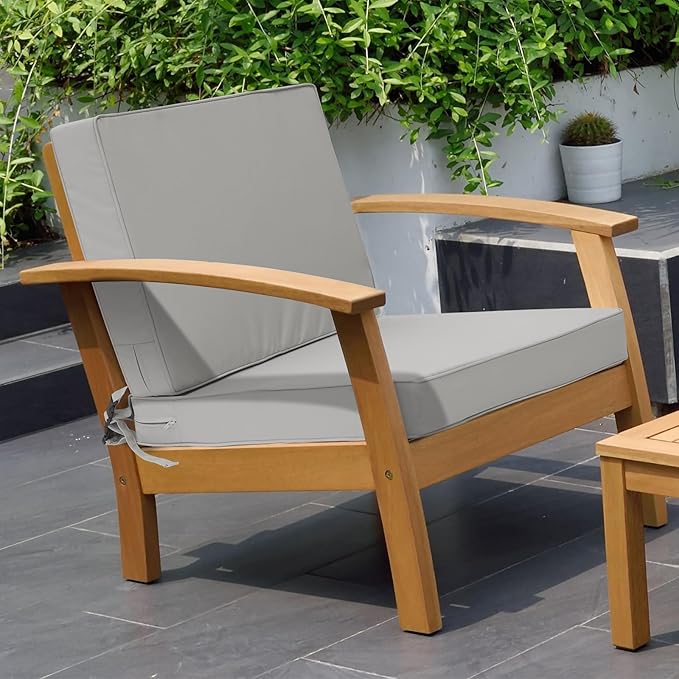 Outdoor Deep Seat Cushion Set 19" x 19", Water Repellent & Fade Resistant Cushion for Patio Furniture, Back & Seat Cushion with Removable Covers for Sofa, Couch, Light Grey