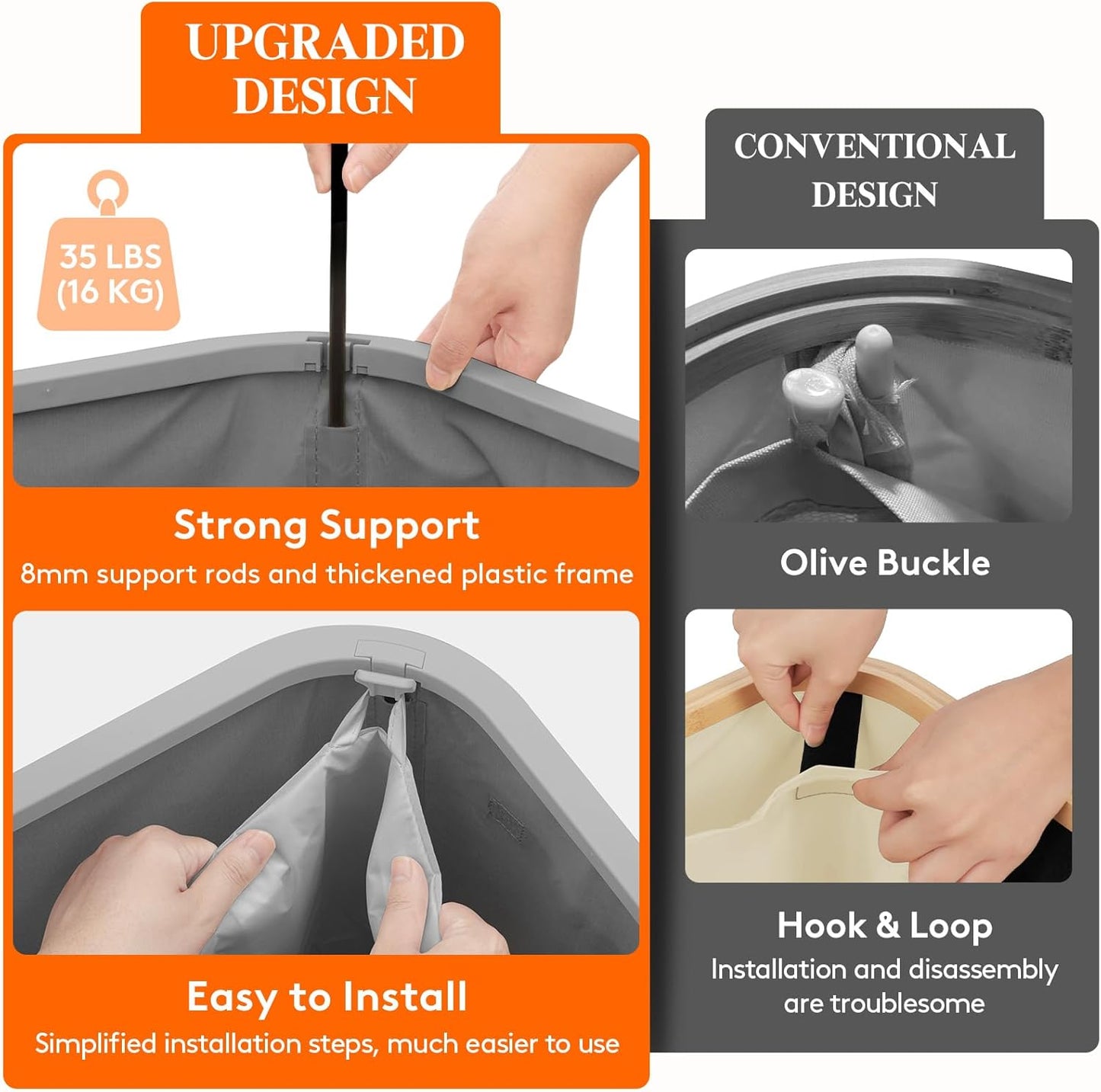 Lifewit 65L Slim Laundry Basket with Lid, Narrow Large Laundry Hamper with Plastic Handles and Removable Bag, Tall Foldable Dirty Clothes Hampers for Laundry Room, Bedroom, Bathroom, Dorm, Gray