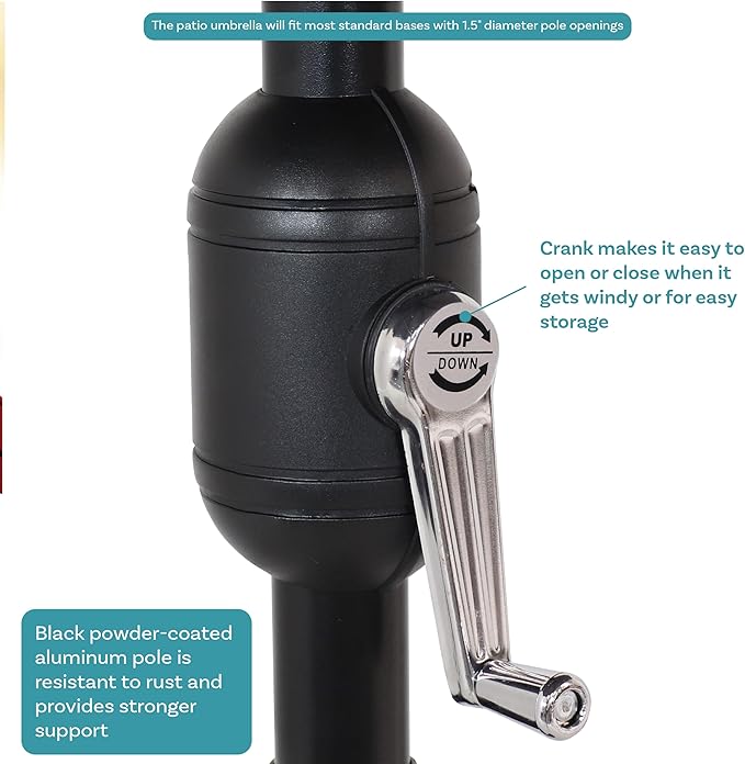 Sunnydaze Outdoor Patio Umbrella - Polyester Table Market Umbrella with Push-Button Tilt and Crank - 8 Sturdy Ribs - Red - 9ft