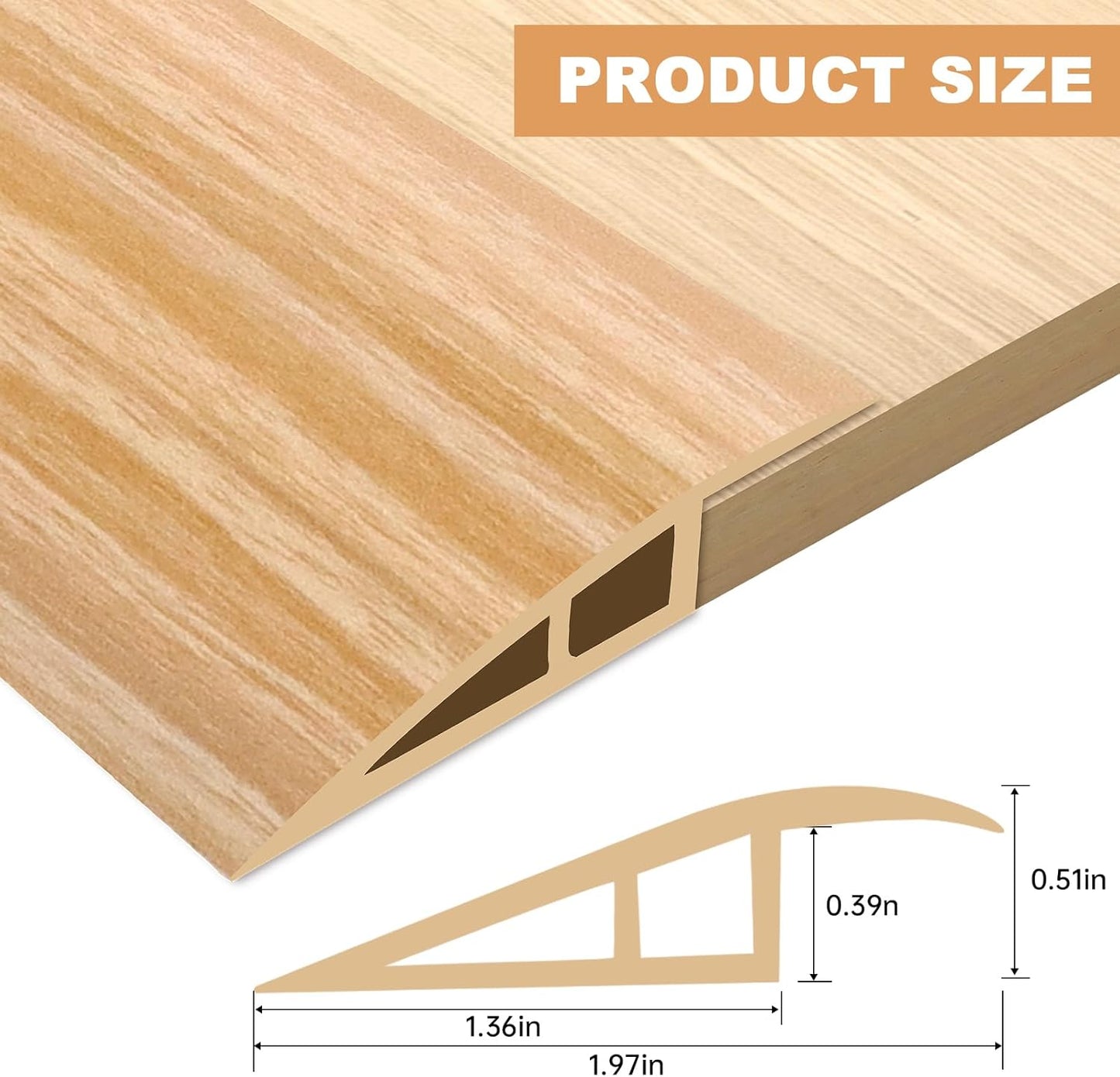 Vinyl Door Threshold Flooring Transition Strip Self Adhesive Carpet Edging Strip for Laminate Doorway Edge Threshold from 1/5" to 2/5" (Light Yellow Wood Grain, 6.6 Ft)