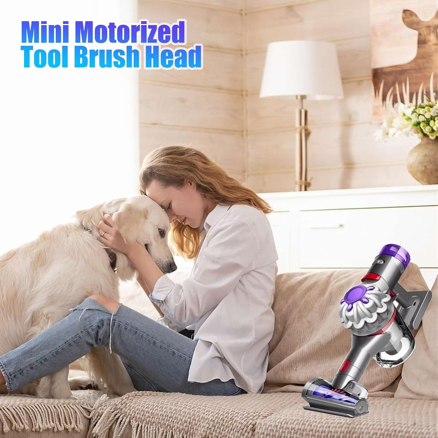 Mini Motorized Tool Brush Head Compatible with Dyson V7 V8 Cyclone V10 V11 V15 Anti-Tangle Pet Hair Attachment Replacement Parts Couth Mattress Upholstery Tool Head Suitable for Dog Hair and Pet Hair